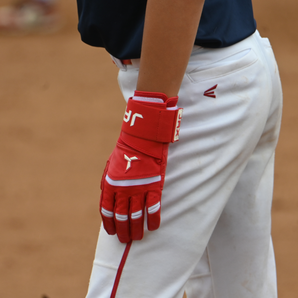 Jax Cherry Red Strap Cuff Batting Gloves