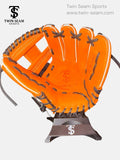 Twin Seam Sports 11.5” Japanese Kip Infield Baseball Glove RHT H-Web Orange White