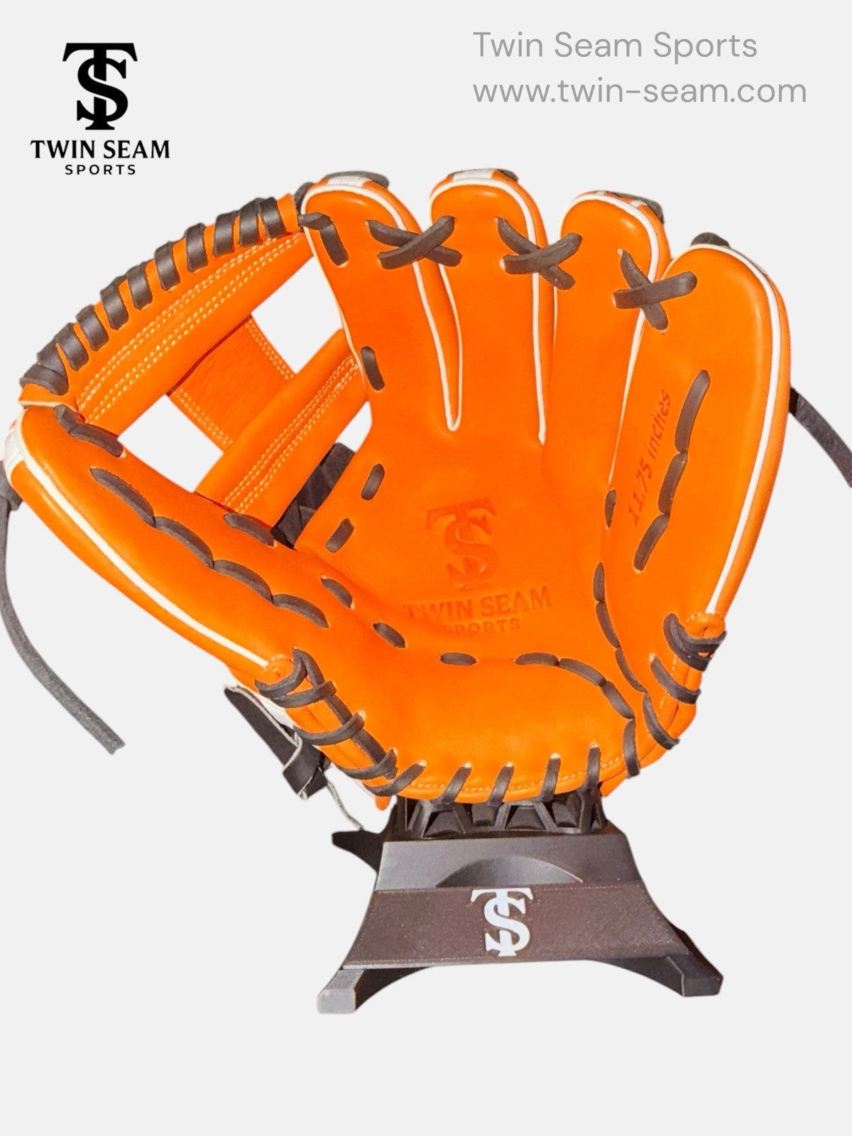 Twin Seam Sports 11.5” Japanese Kip Infield Baseball Glove RHT H-Web Orange White
