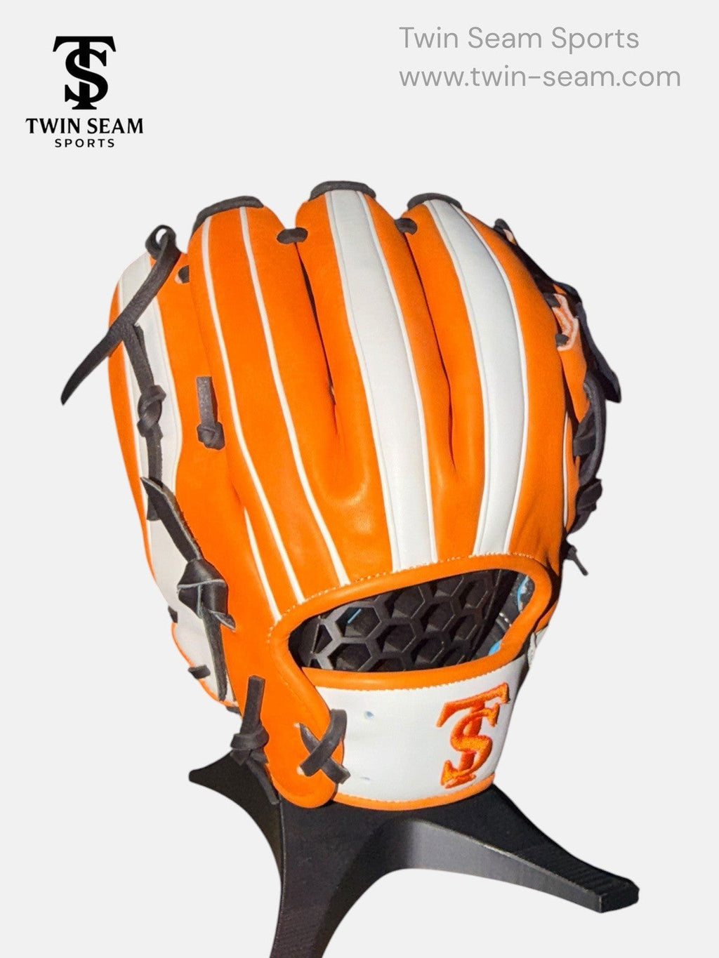 Twin Seam Sports 11.5” Japanese Kip Infield Baseball Glove RHT H-Web Orange White