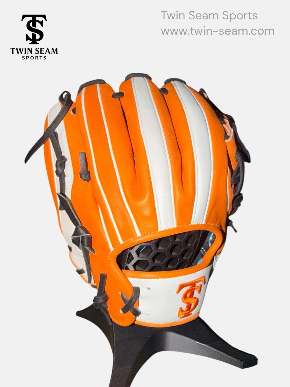 Twin Seam Sports 11.5” Japanese Kip Infield Baseball Glove RHT H-Web Orange White