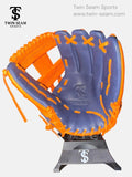 Twin Seam Sports 11.75” Kip Leather Infield Baseball Glove RHT Navy Orange H-Web