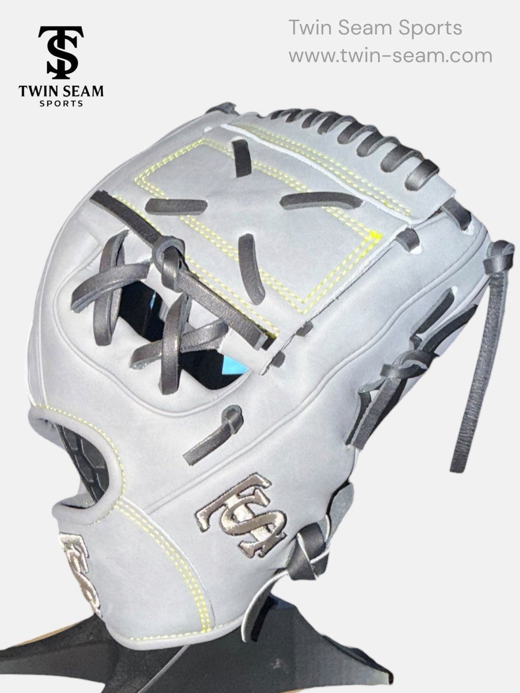 Twin Seam Sports 11.25” Kip Leather Infield Baseball Glove RHT Gray Black Closed Web New