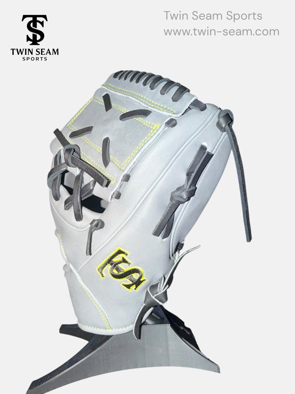 Twin Seam Sports 11.5” Kip Leather Infield Baseball Glove RHT Gray Black Closed Web New