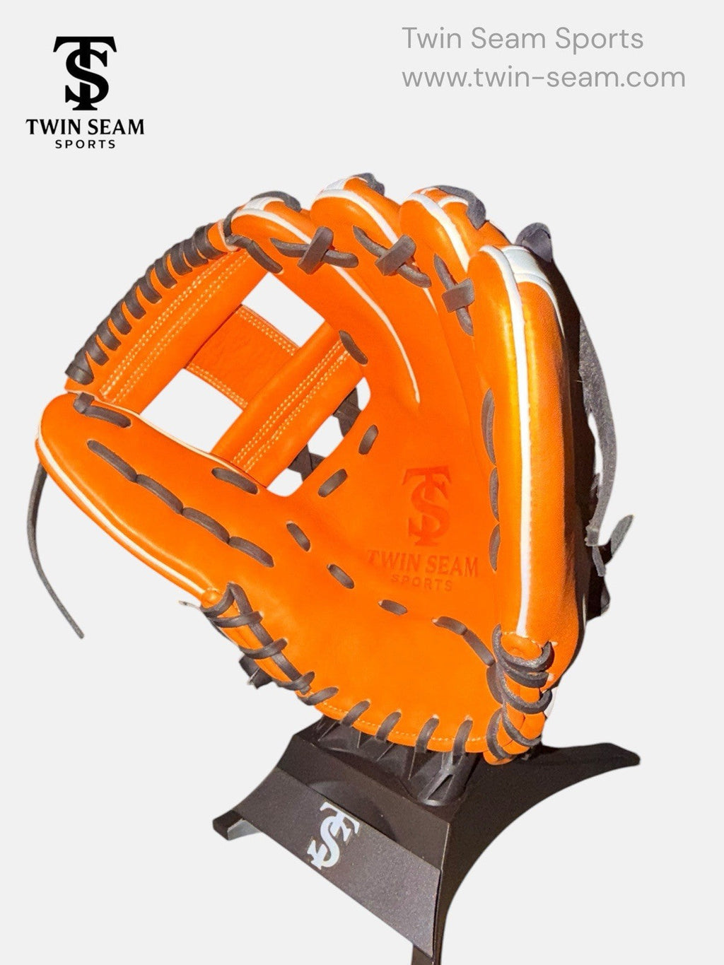 Twin Seam Sports 11.5” Japanese Kip Infield Baseball Glove RHT H-Web Orange White