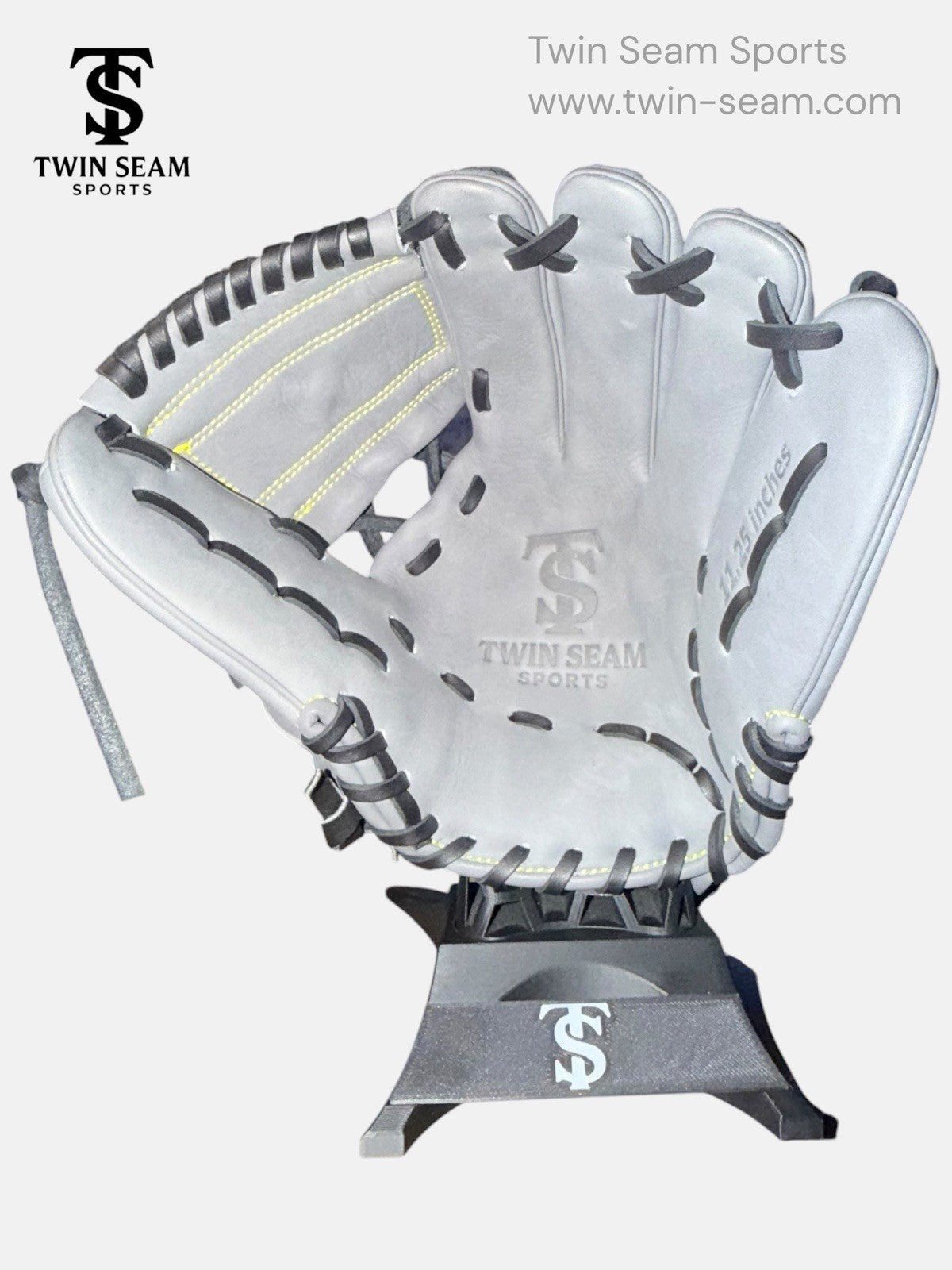 Twin Seam Sports 11.5” Kip Leather Infield Baseball Glove RHT Gray Black Closed Web New