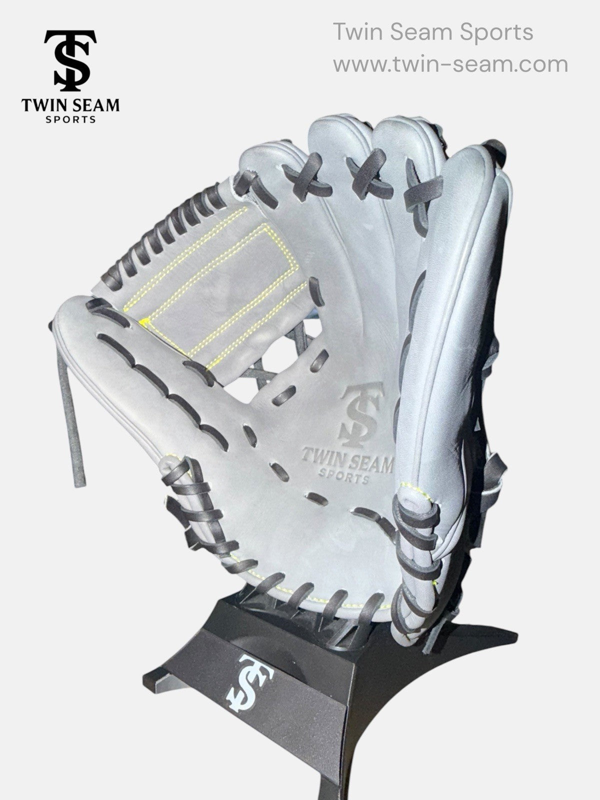 Twin Seam Sports 11.25” Kip Leather Infield Baseball Glove RHT Gray Black Closed Web New