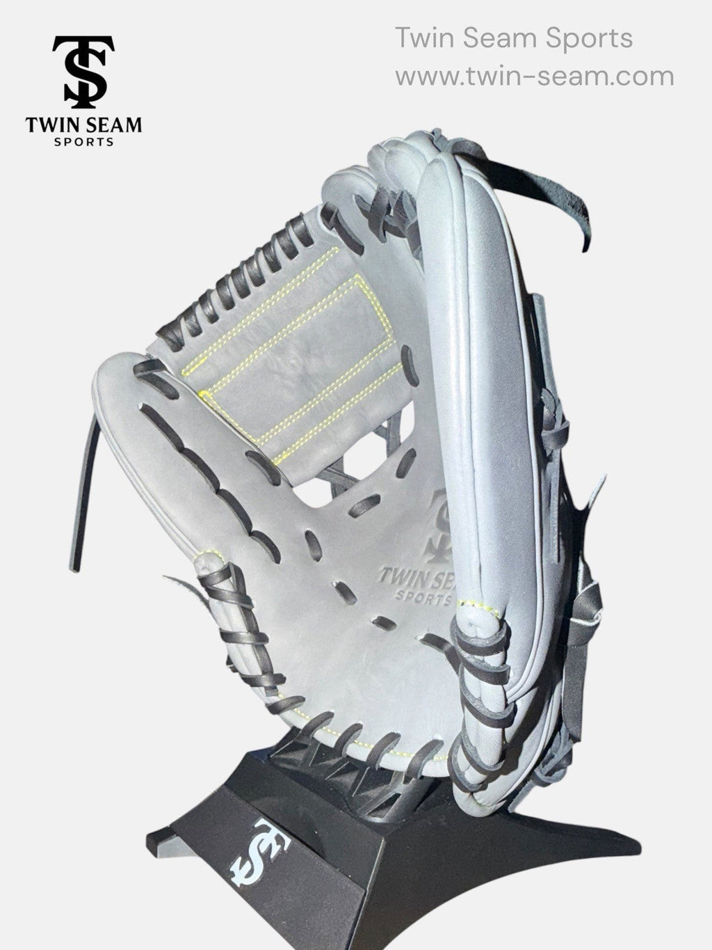 Twin Seam Sports 11.5” Kip Leather Infield Baseball Glove RHT Gray Black Closed Web New