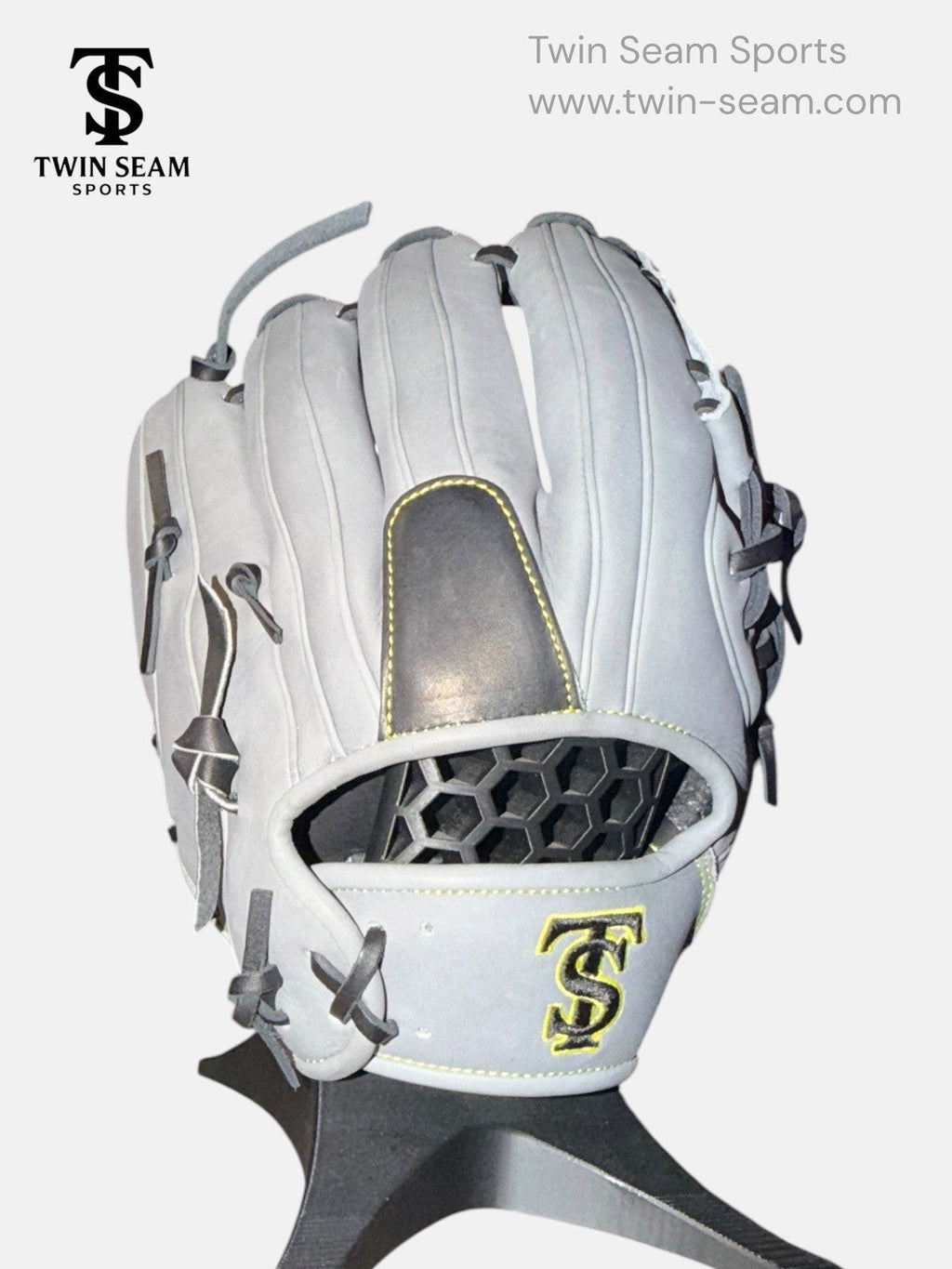 Twin Seam Sports 11.5” Kip Leather Infield Baseball Glove RHT Gray Black Closed Web New