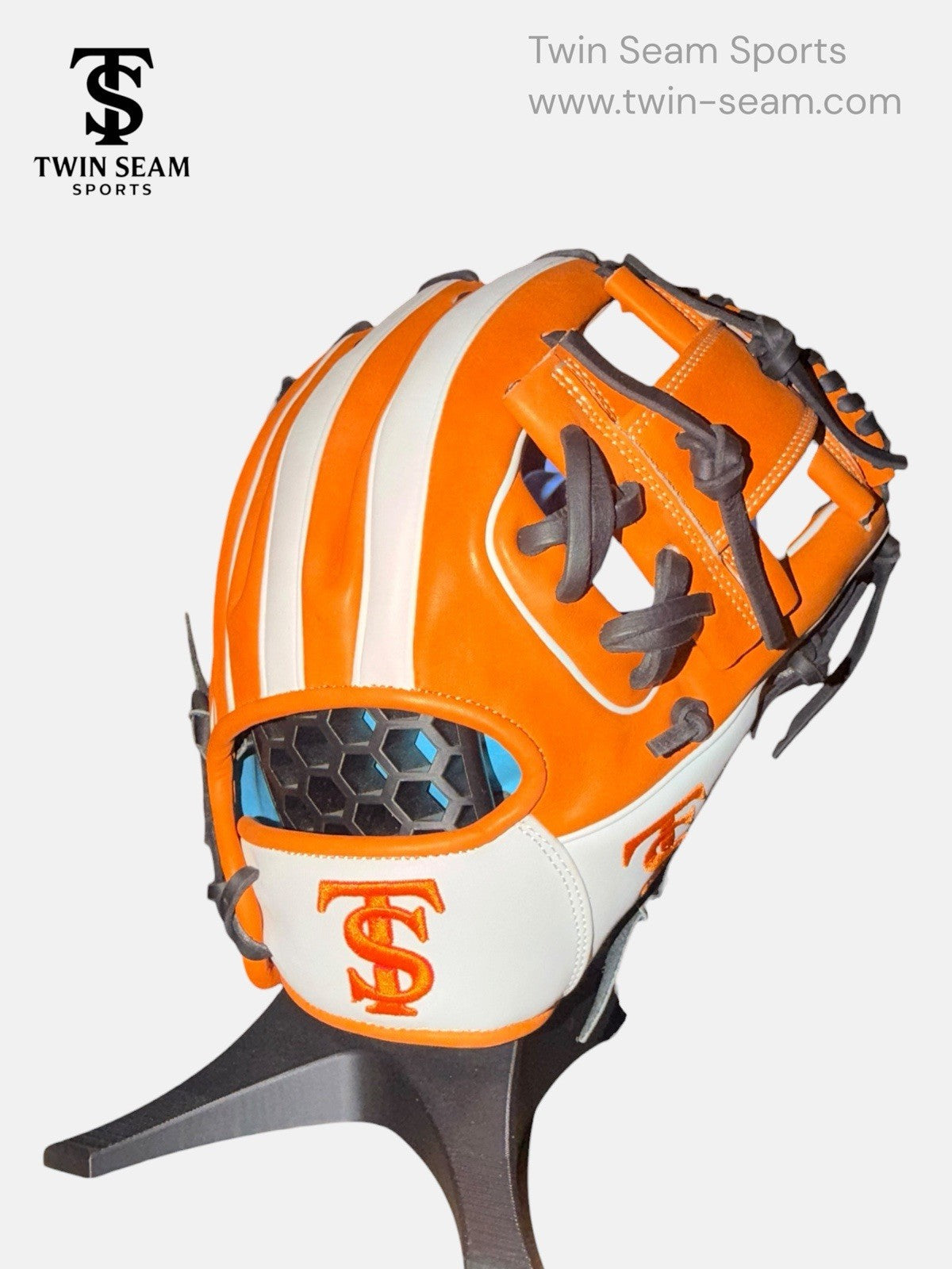 Twin Seam Sports 11.5” Japanese Kip Infield Baseball Glove RHT H-Web Orange White