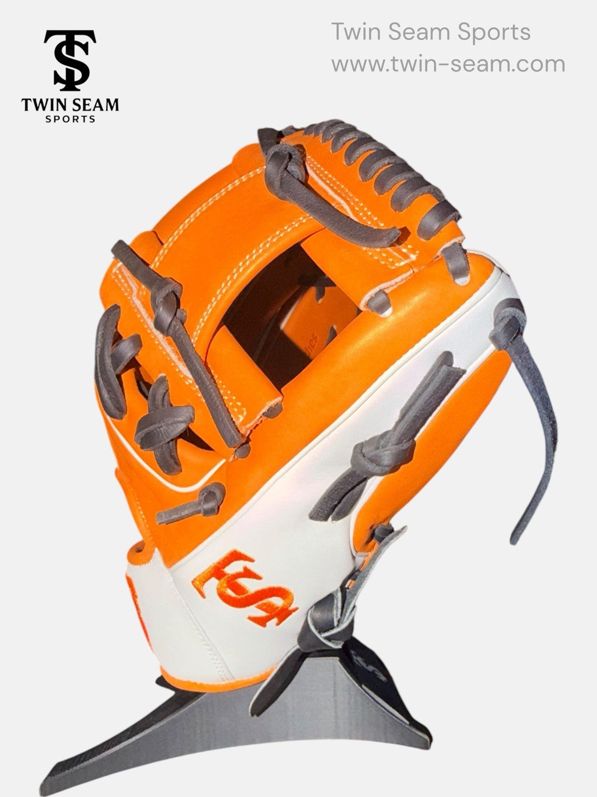 Twin Seam Sports 11.5” Japanese Kip Infield Baseball Glove RHT H-Web Orange White