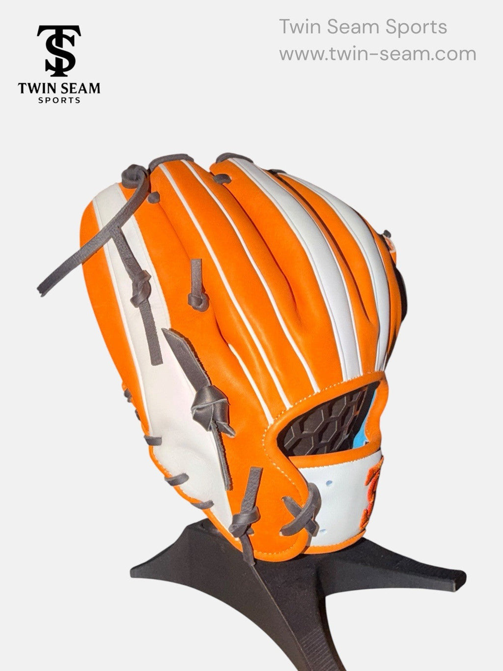 Twin Seam Sports 11.5” Japanese Kip Infield Baseball Glove RHT H-Web Orange White