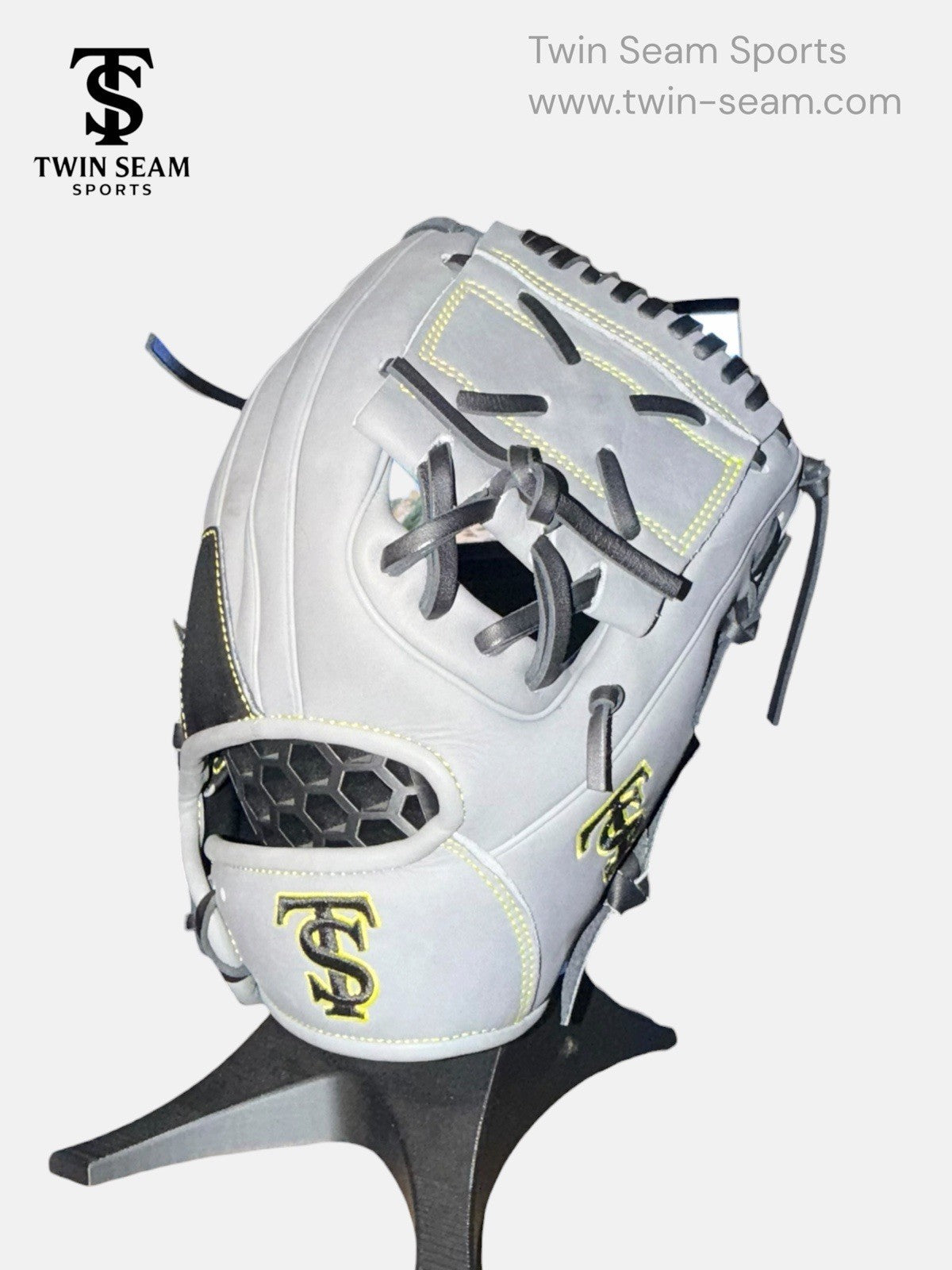 Twin Seam Sports 11.5” Kip Leather Infield Baseball Glove RHT Gray Black Closed Web New
