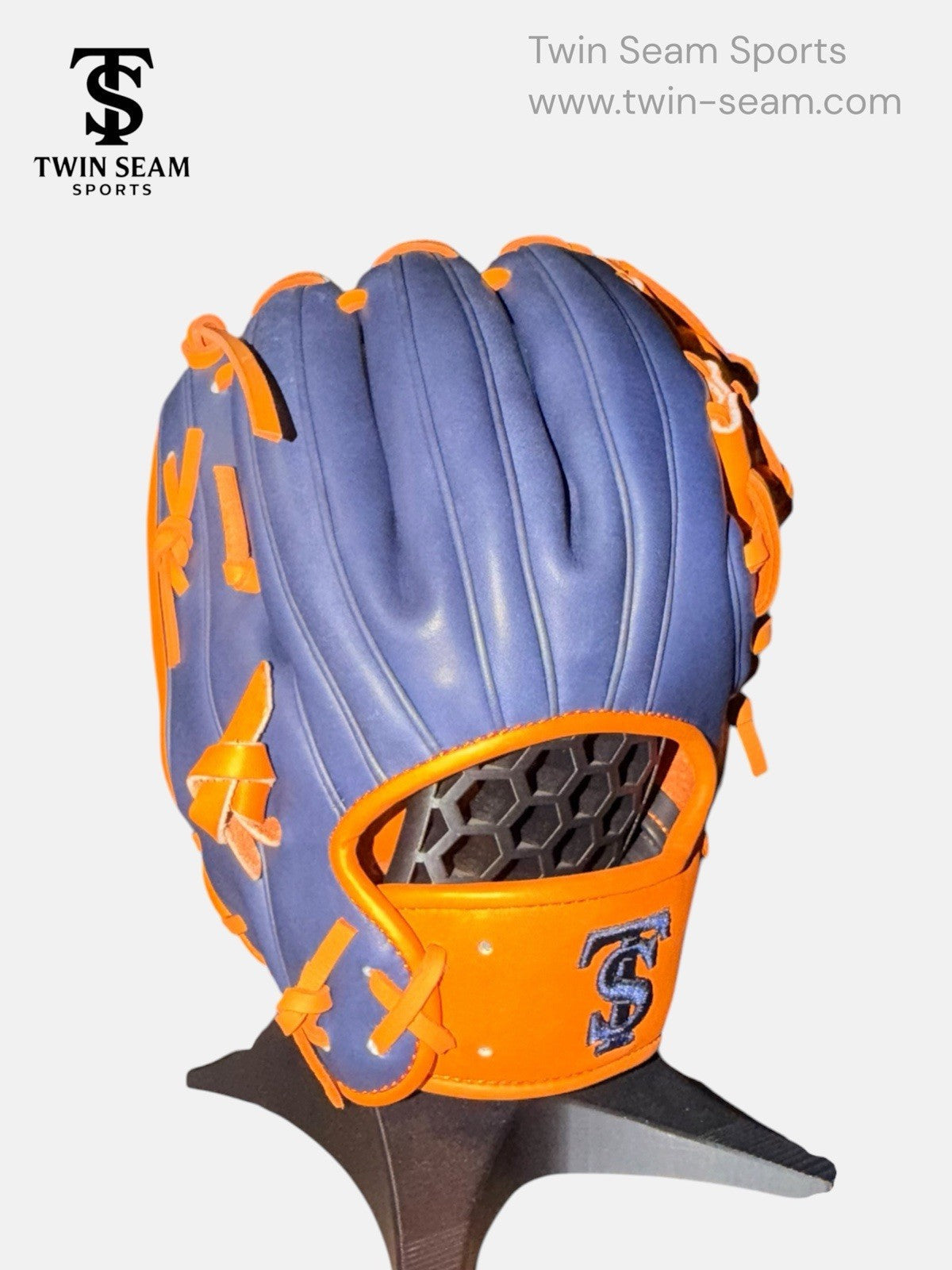 Twin Seam Sports 11.75” Kip Leather Infield Baseball Glove RHT Navy Orange H-Web