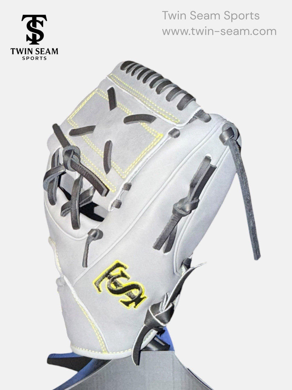 Twin Seam Sports 11.5” Kip Leather Infield Baseball Glove RHT Gray Black Closed Web New