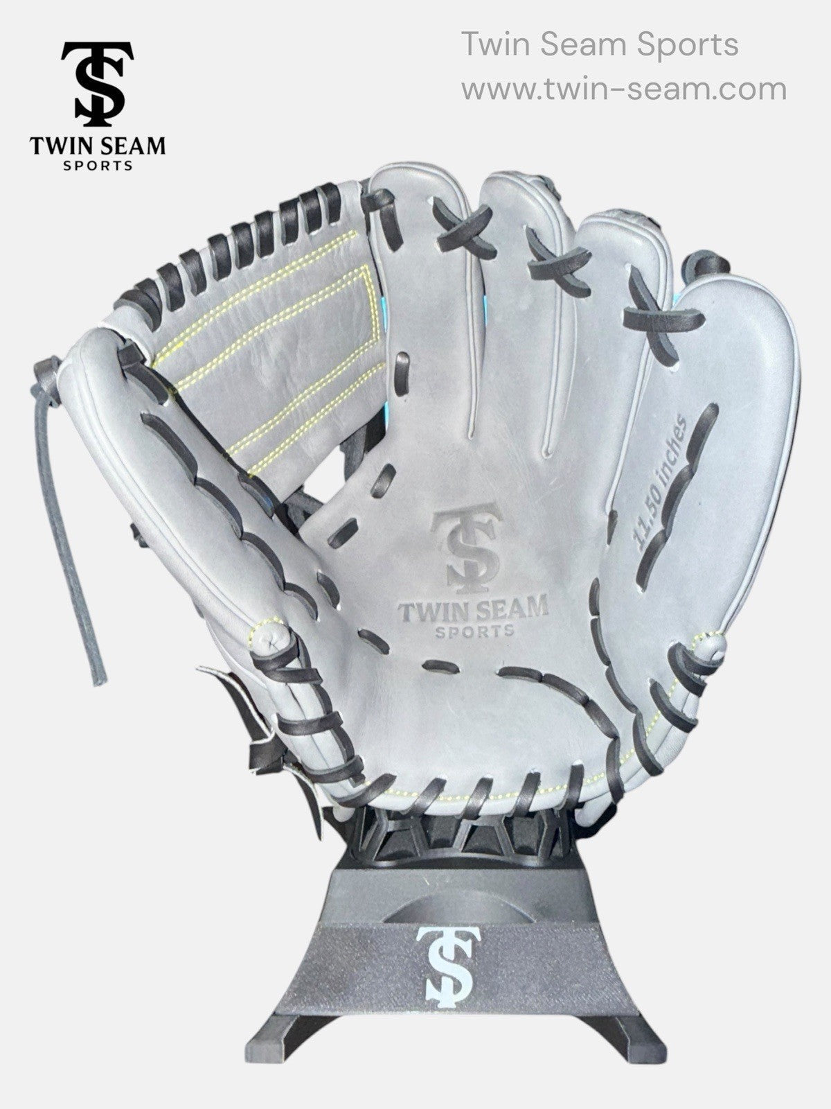 Twin Seam Sports 11.5” Kip Leather Infield Baseball Glove RHT Gray Black Closed Web New