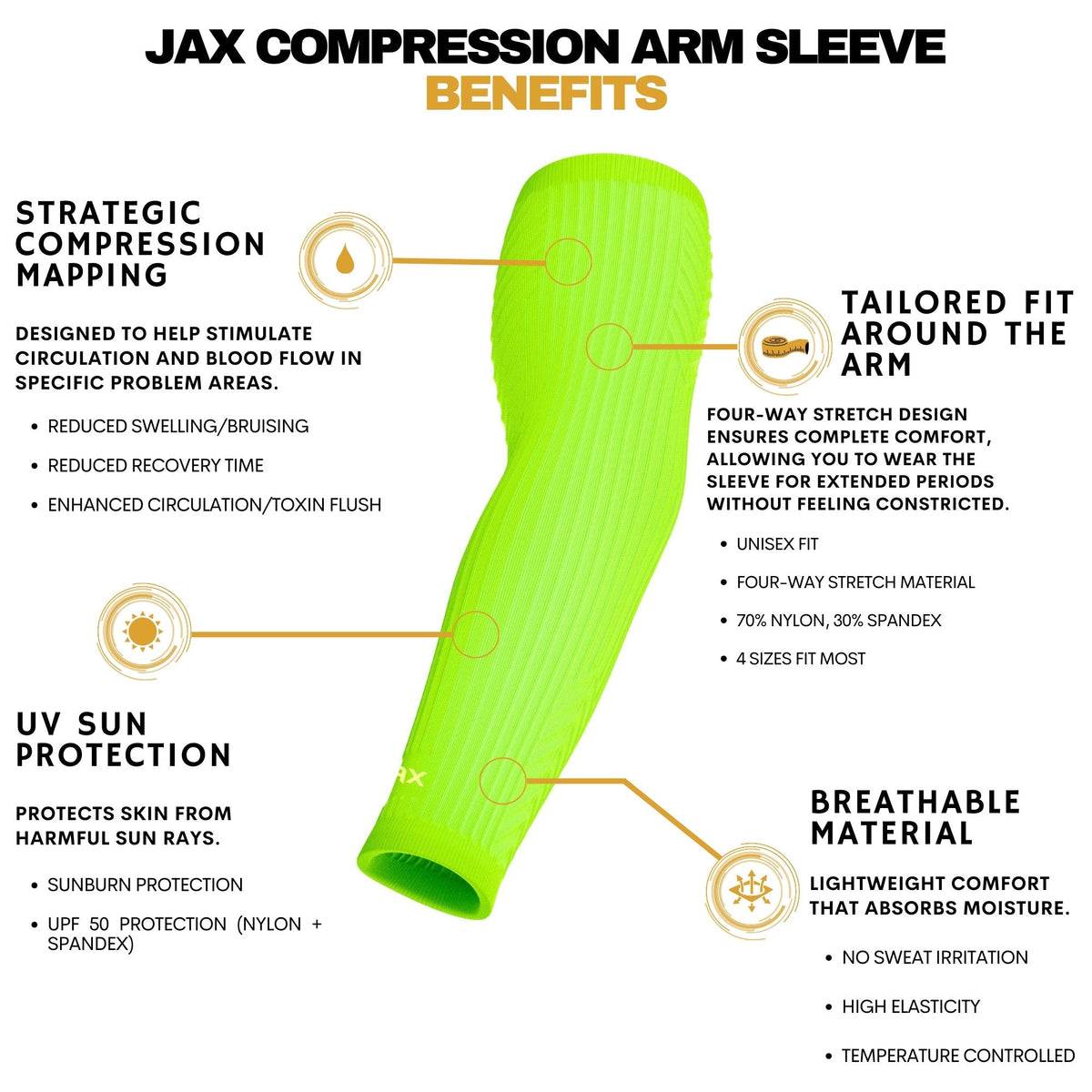 Jax Neon Green Compression Arm Sleeve