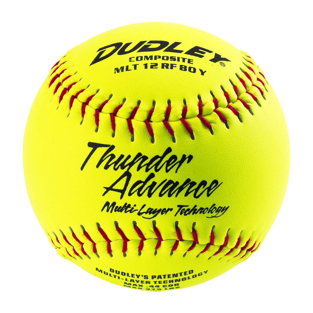 Dudley Thunder Advance .44 core 375 compression slow-pitch softball with ISPS stamp
