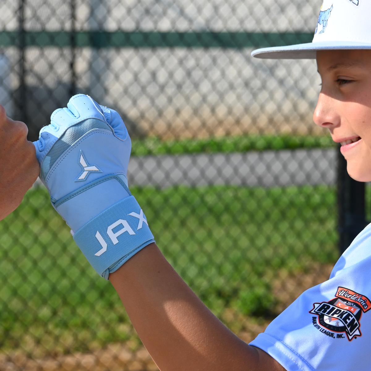 Jax Baby Blue Strap Cuff Batting Gloves