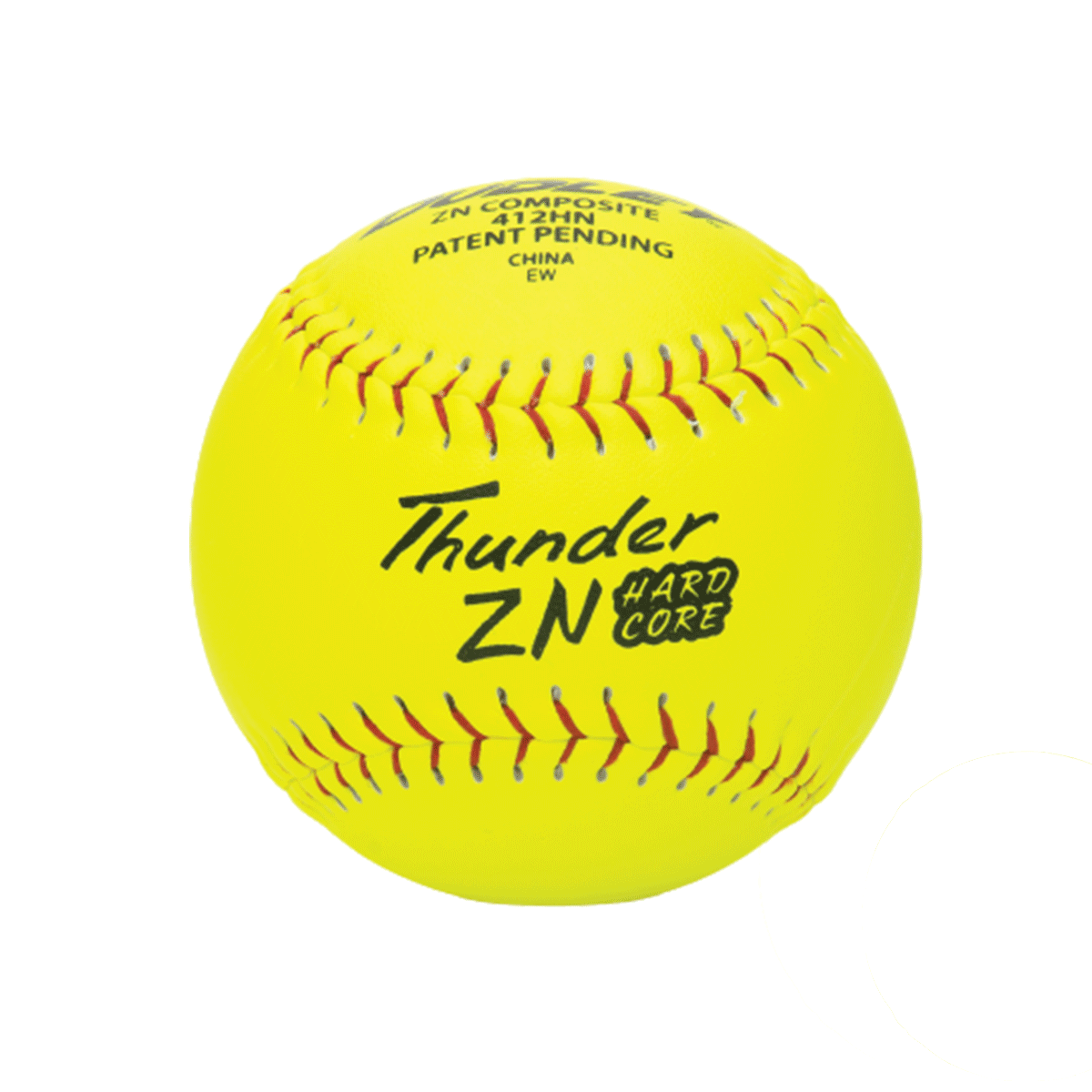 ISPS-approved yellow slow-pitch softball with red stitching