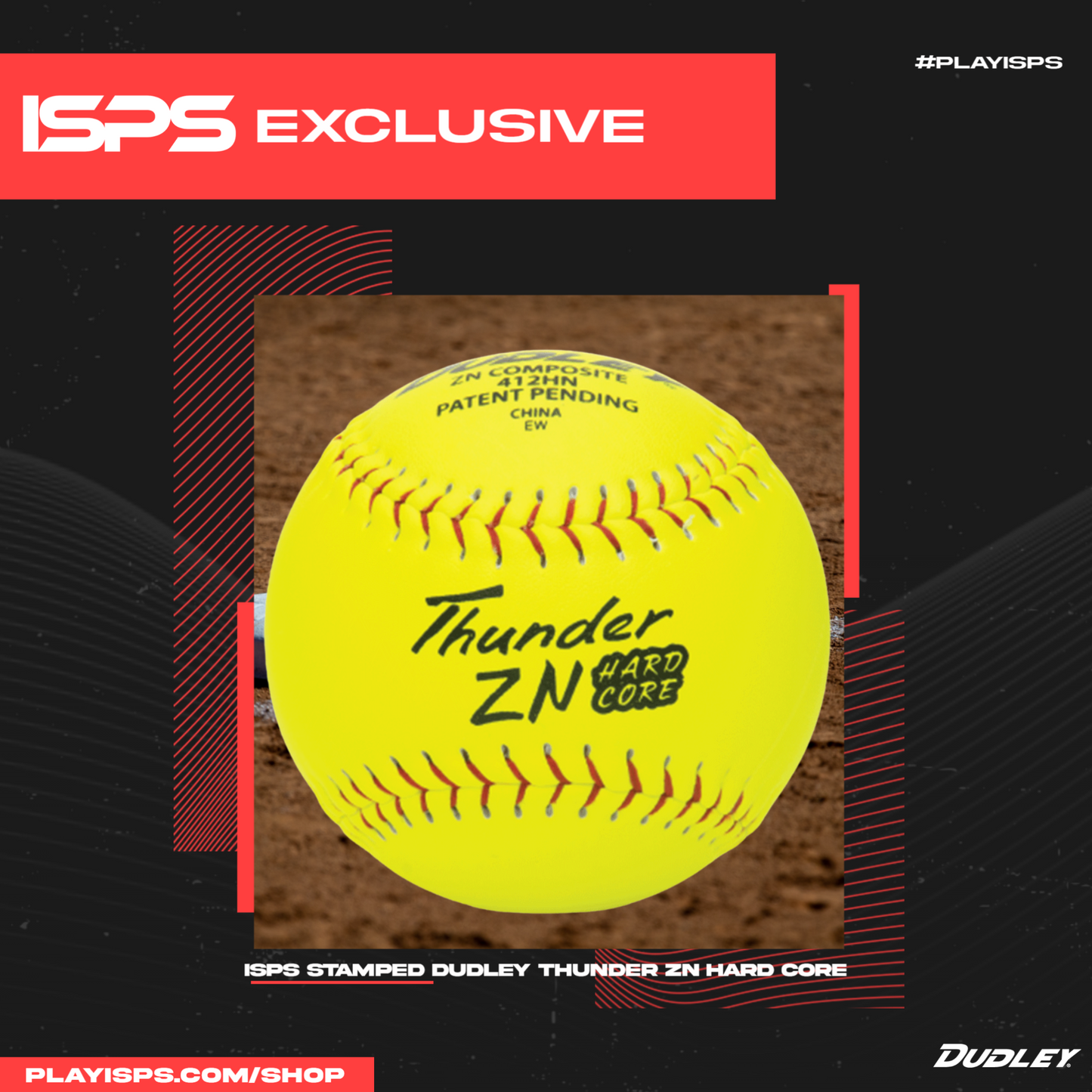 ISPS Stamped Dudley Thunder ZN HARD CORE 12 inch Softball - Yellow Composite Leather with Micro Cell Technology - ISPS Approved (Sold in Dozens)