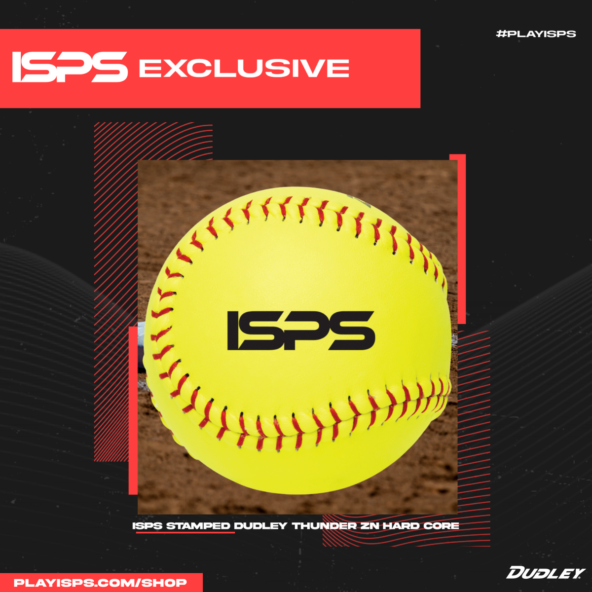 ISPS-stamped Dudley Thunder ZN Hard Core yellow slow-pitch softball