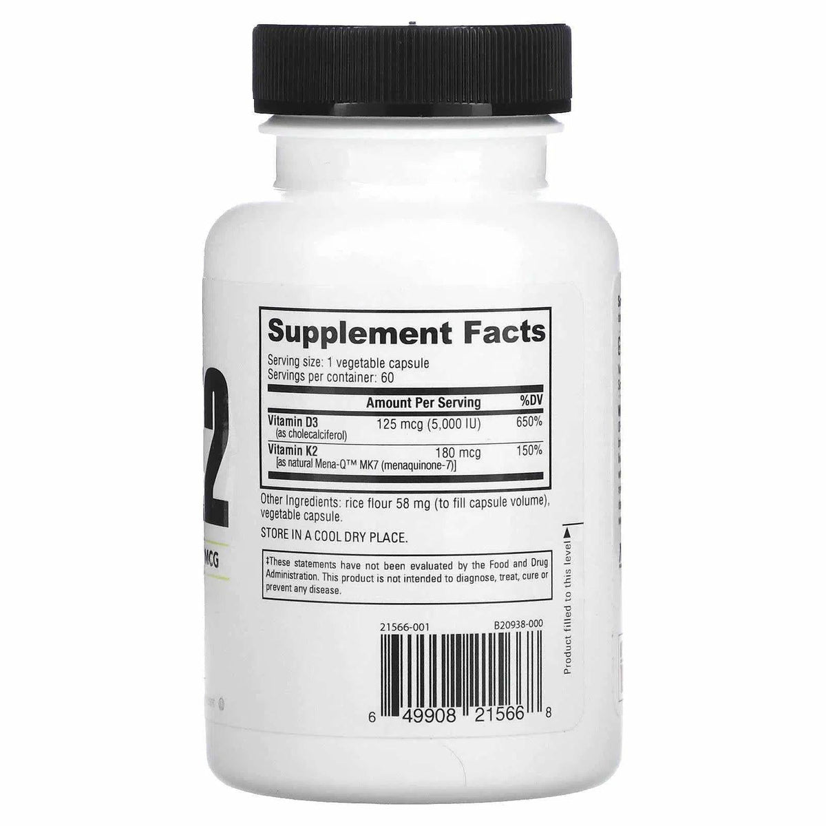 NutraBio D3K2 - 60 Capsules