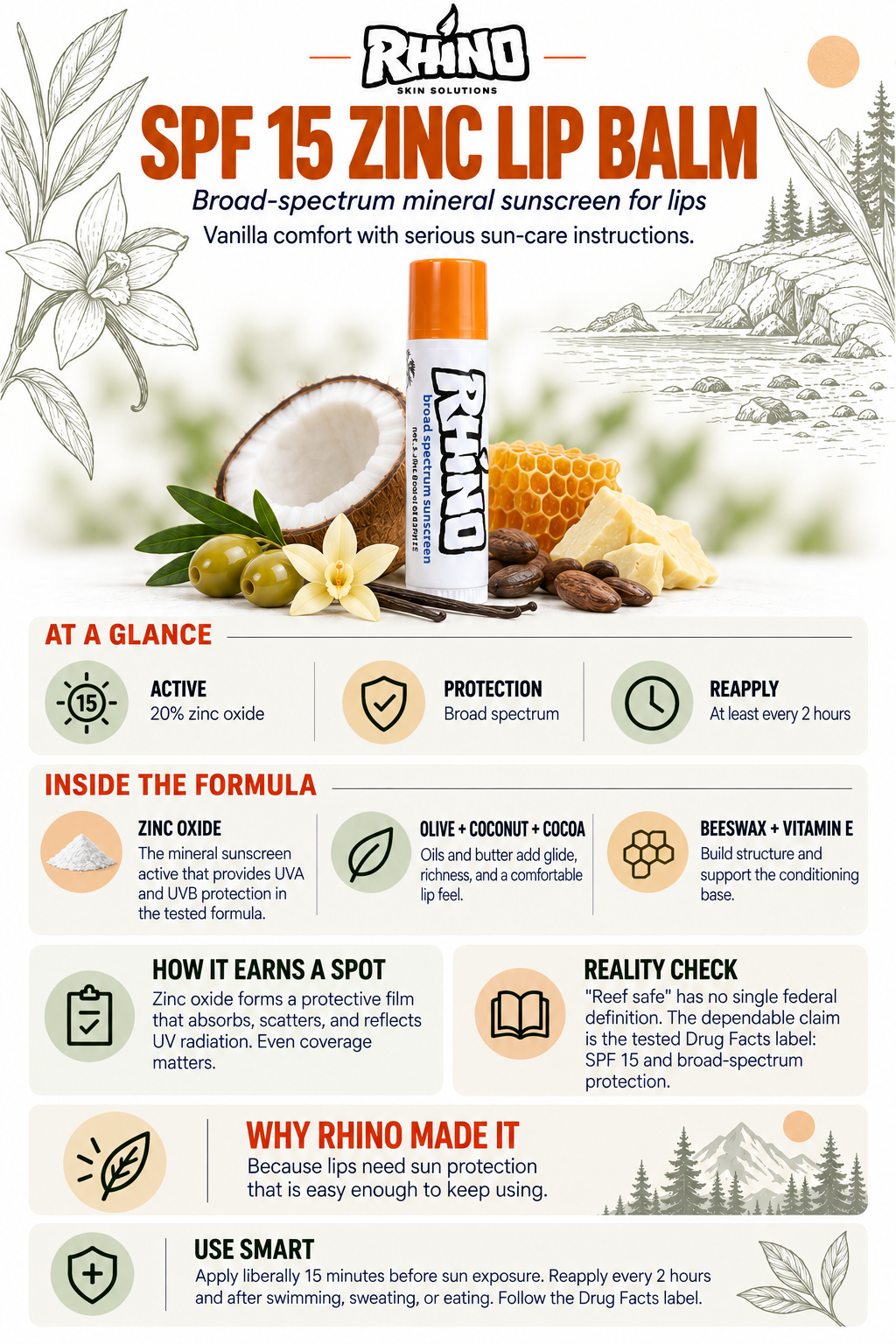 Reef Safe SPF 15 Zinc Lip Balm – Gentle Vanilla Scent