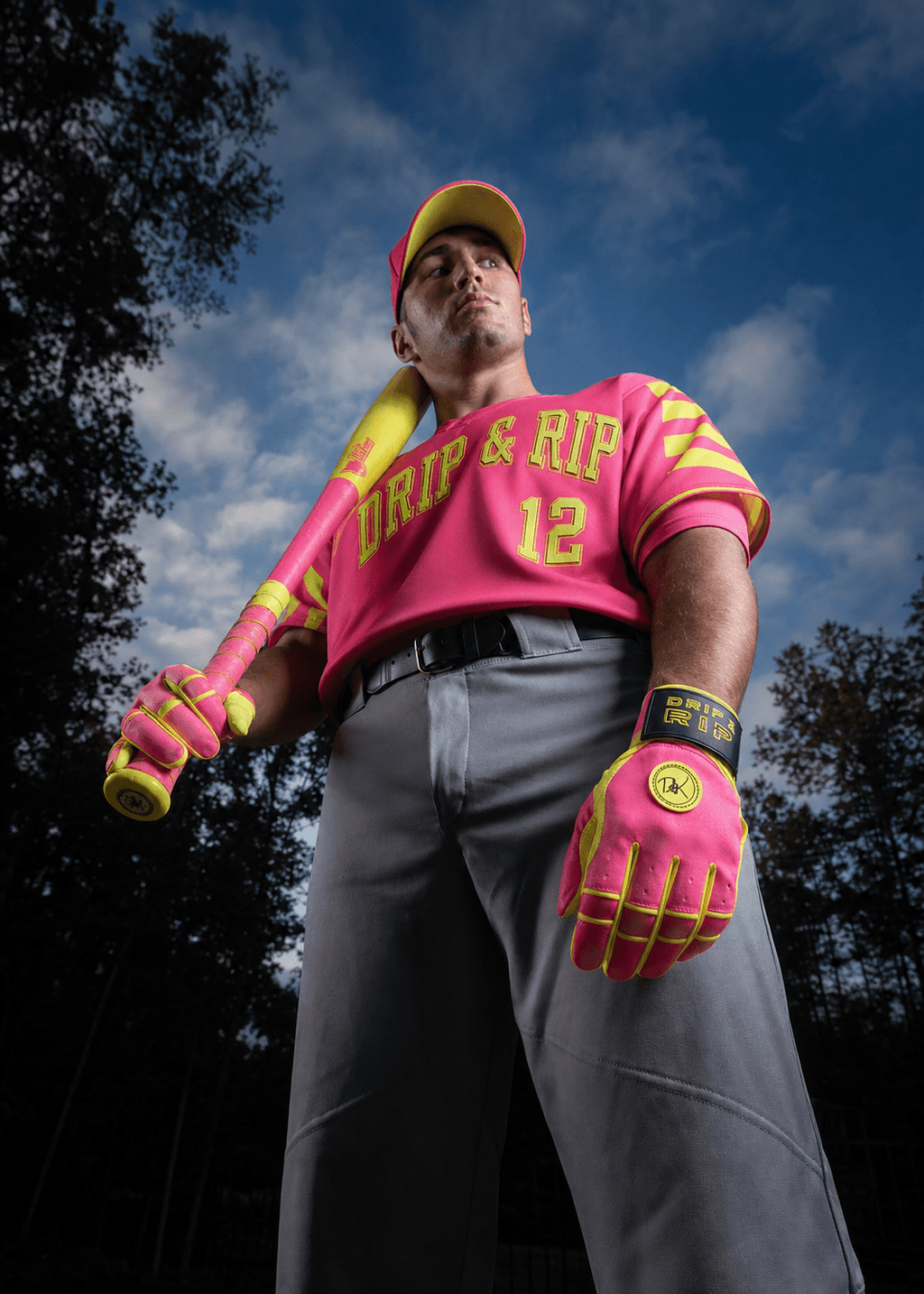 Drip & Rip™ 'Baller' Series Premium Leather Long Cuff Batting Glove Pink Lemonade
