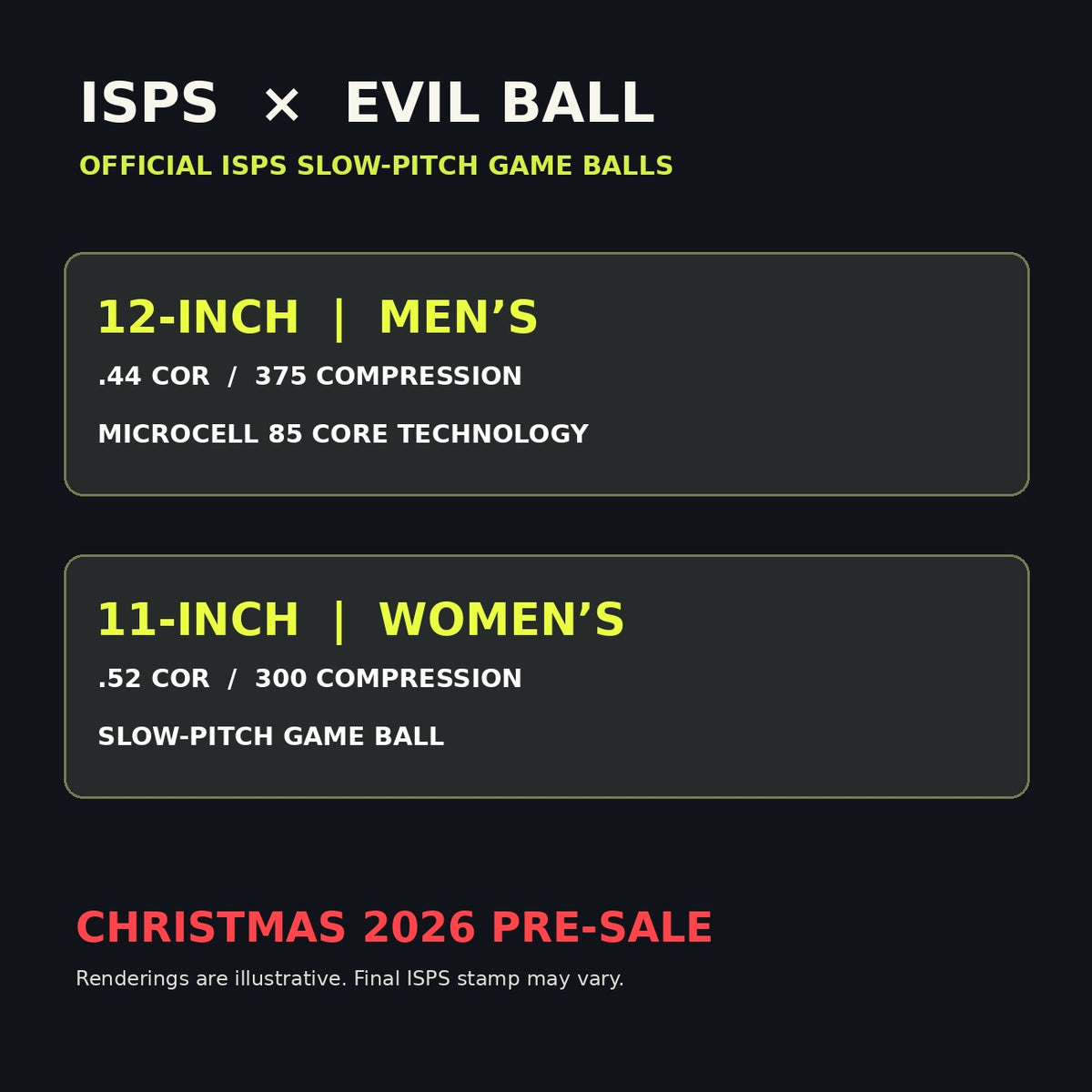 Women's 11 inch .52 COR 300 compression EVIL BALL technical specifications