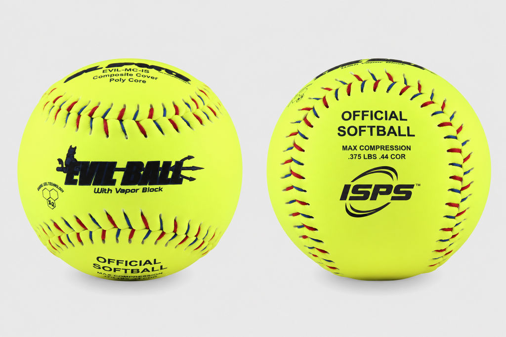 Men's 12-inch EVIL BALL 44 COR / 375 compression with black ISPS stamp on opposite side. Promotional pre-sale mockup.