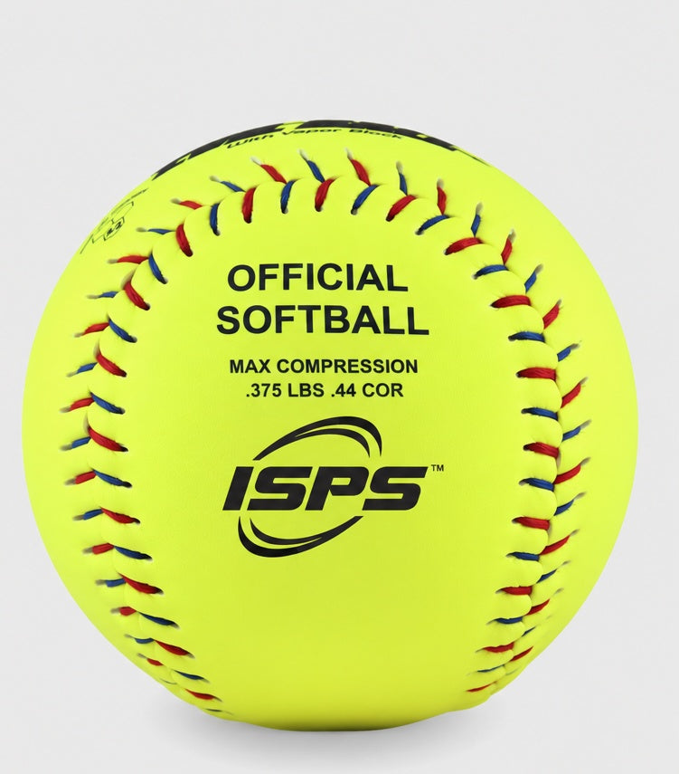 ISPS stamped EVIL BALL 12 inch slowpitch game ball illustrative approval stamp view