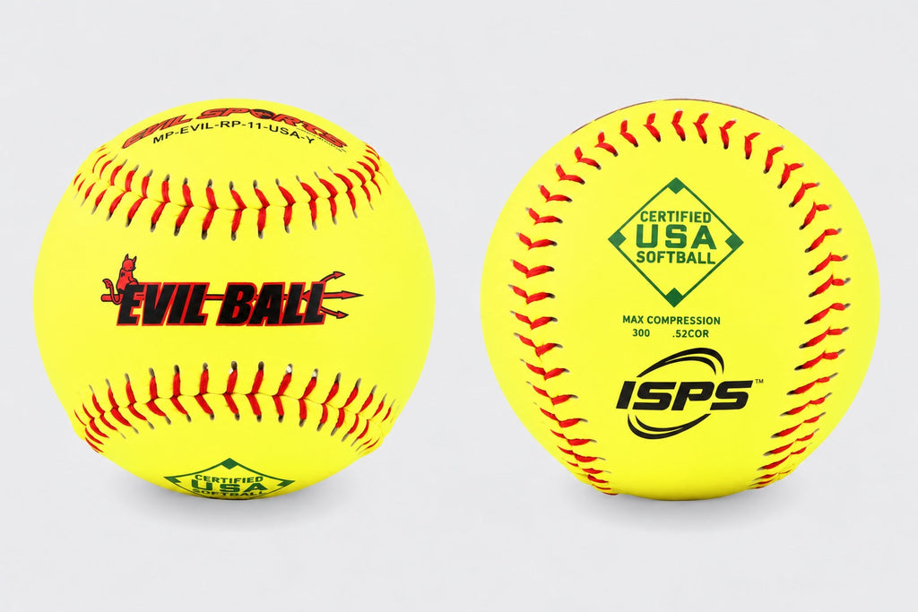 Women's 11-inch EVIL BALL 52 COR / 300 compression with ISPS stamp beneath USA logo. Promotional pre-sale mockup.