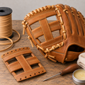 Leather slow-pitch glove with replacement web ready for installation