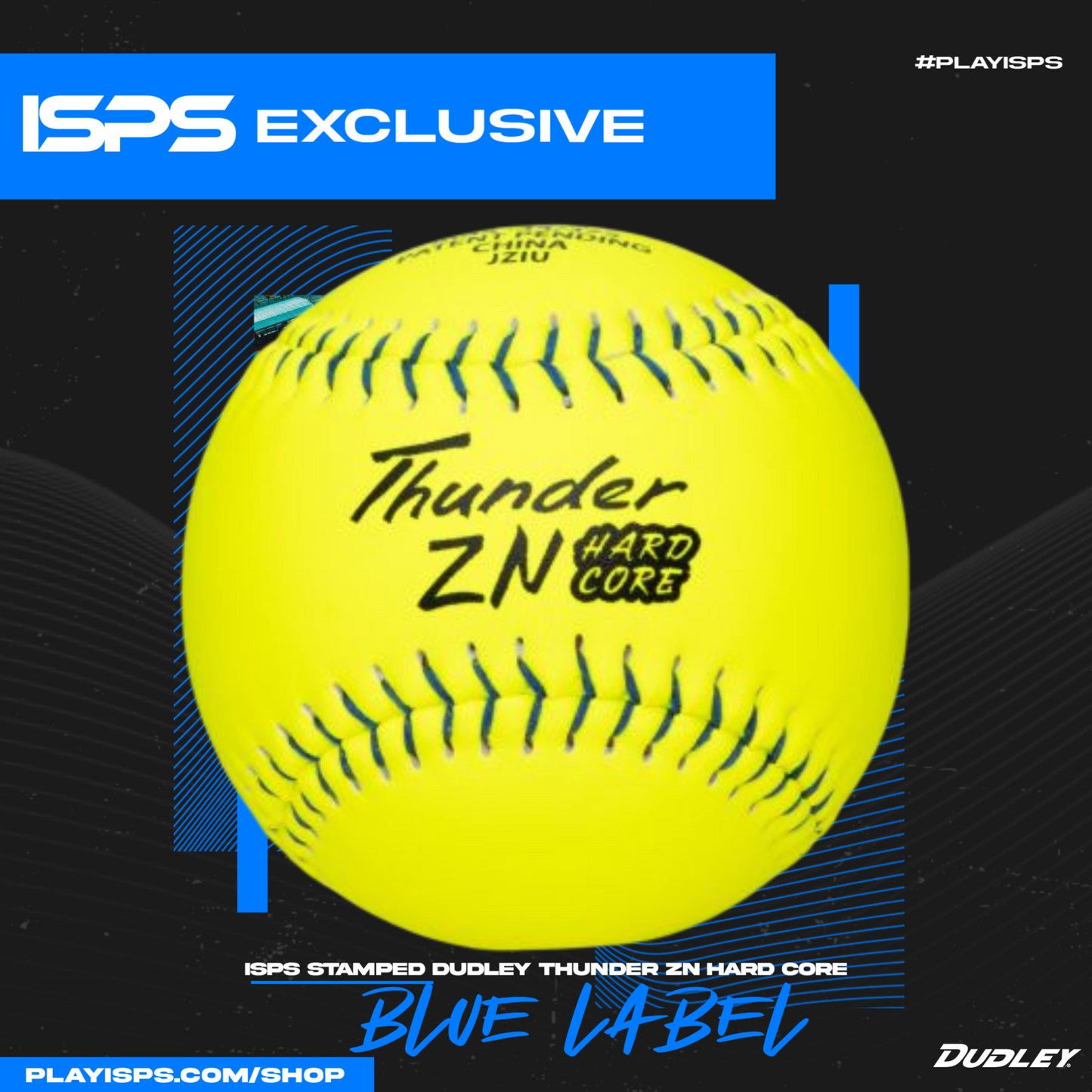ISPS Stamped Dudley ZN HARD CORE BLUE LABEL 12 inch Softball - Yellow Composite Leather with Micro Cell Technology - ISPS Approved (Sold in Dozens)