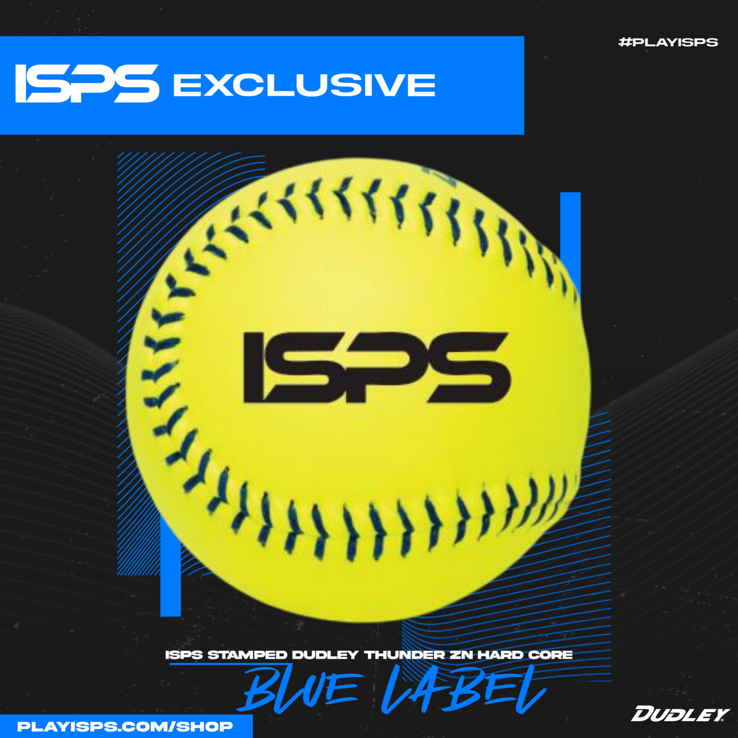 ISPS Stamped Dudley ZN HARD CORE BLUE LABEL 12 inch Softball - Yellow Composite Leather with Micro Cell Technology - ISPS Approved (Sold in Dozens)