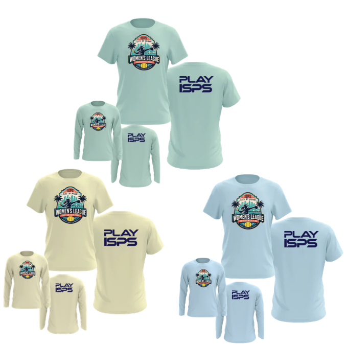Shenandoah Women's League new logo shirts in Mint, Cream, and Light Blue with short sleeve and long sleeve options